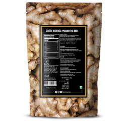 Blue Tea Caffeine Free Ginger Moringa Herbal Tea - 10 Pyramid Tea Bags In Zipper Pack | Enhances Immune System - Gluten Free, Non-GMO