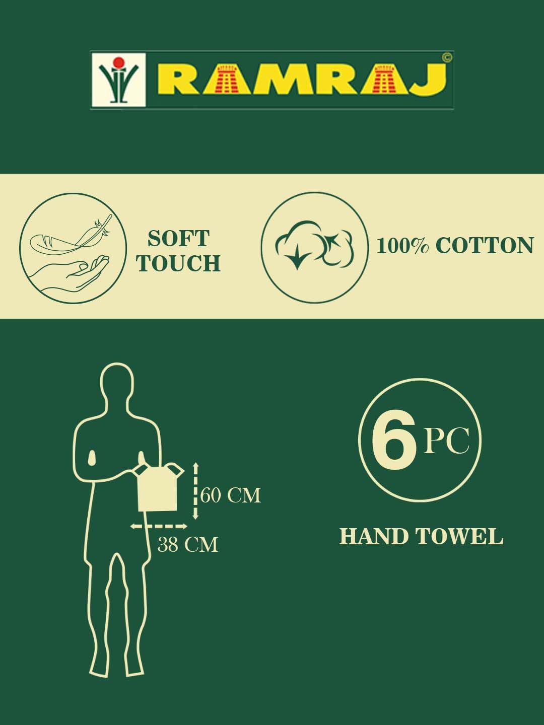 Ramraj Cotton Premium Soft & Absorbent Terry Hand Towel 900 Gsm (Navy Blue) - Pack Of 6