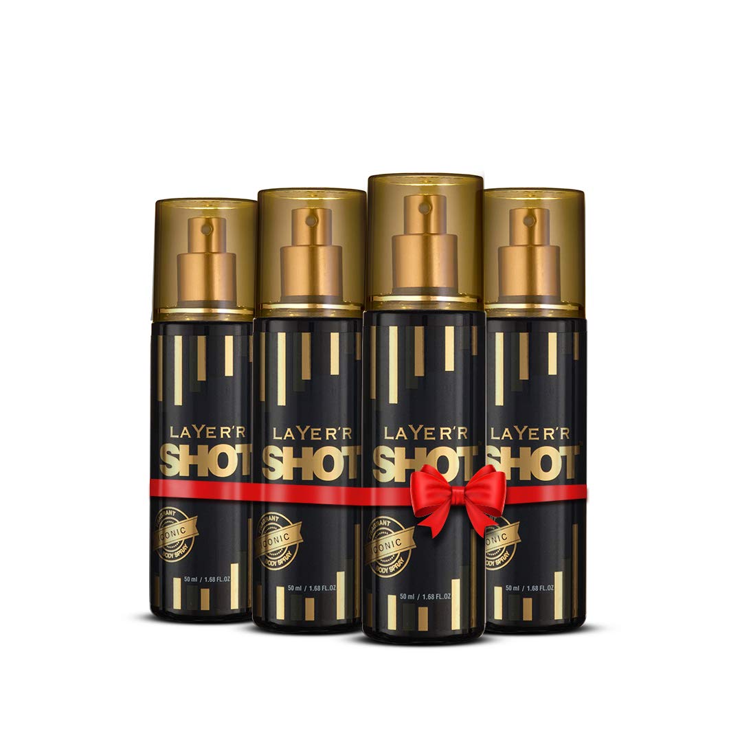 Layer'r Shot Gold Iconic Aromatic Scent Body Spray 50ml Each 1.6 Fl.oz. Each Pack Of 4