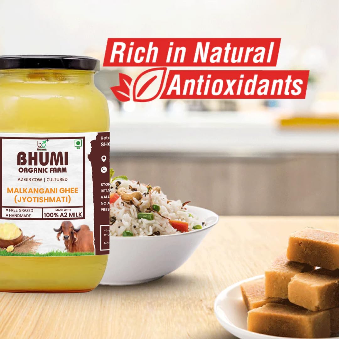 Pure Premium Malkangani Ghee (Jyotishmati) By Bhumi Organic Farm | Naturally & Healthy Bilona Method Cow Ghee Perfect For Moisturize Dry Skin | (250ml) 8.4 Ounce | Jar Pack