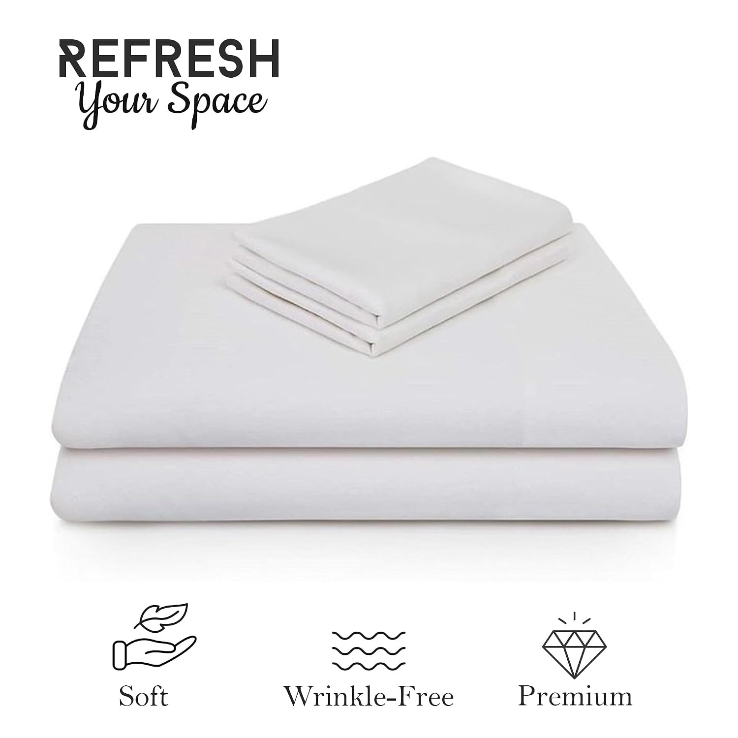 Solid Plain Single Size Bedsheet Set With 1 Pillow Covers | Size - 60 X 90 Inches, White | Ideal For All Seasons Due To Its Breathable Nature