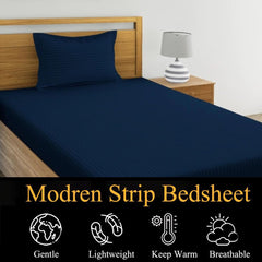Glace Cotton 1 Single Bedsheet With 1 Pillow Cover - 60 X 90 Inches, Navy Blue | Comfort Fabric Bedsheet Home, Hotel & Guest House