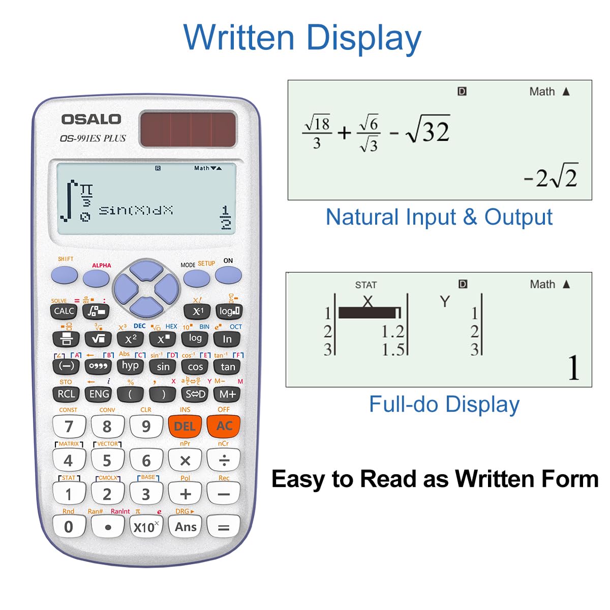 Osalo Scientific Calculator Written Display Solar Powered Ultra - Light Engineering Calculator For School University OS-991ES Plus