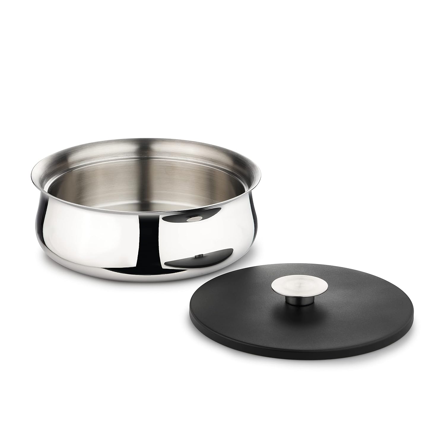 Designer Silver Stainless Steel Bowl With Lid - 950ml, Doubly Series | Multi-Purpose Double Wall Bowl - Gloss Mirror Mixing Serving Bowl | Serve Ware & Tableware - Dishwasher Safe