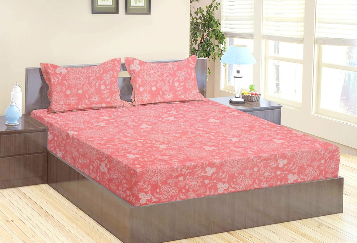 Designer Printed Double Bedsheet With 2 Pillow Covers - 82 X 85 Inches, Pink | Light Weight & Breathable, All Season Comfort Double Bedsheet