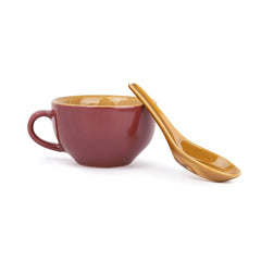 Ceramic Soup Bowl Set With Spoon Set Of 2 - Burgundy, 350ml Each | 2 Soup Bowls + 2 Soup Spoons - Soup Mug, Soup Cup | Glossy Finish Ceramic Soup Bowls - Microwave Safe & Dishwasher Safe