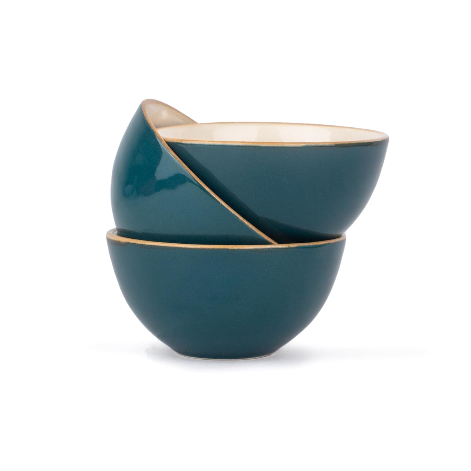Ceramic Veg Bowls Set Of 6 For Dinner - 180ml Each, Teal Ivory | Katori Set With Glossy Finish - Stoneware Ceramic Bowls Set | Dessert Bowl Set - Durable & Microwave Safe