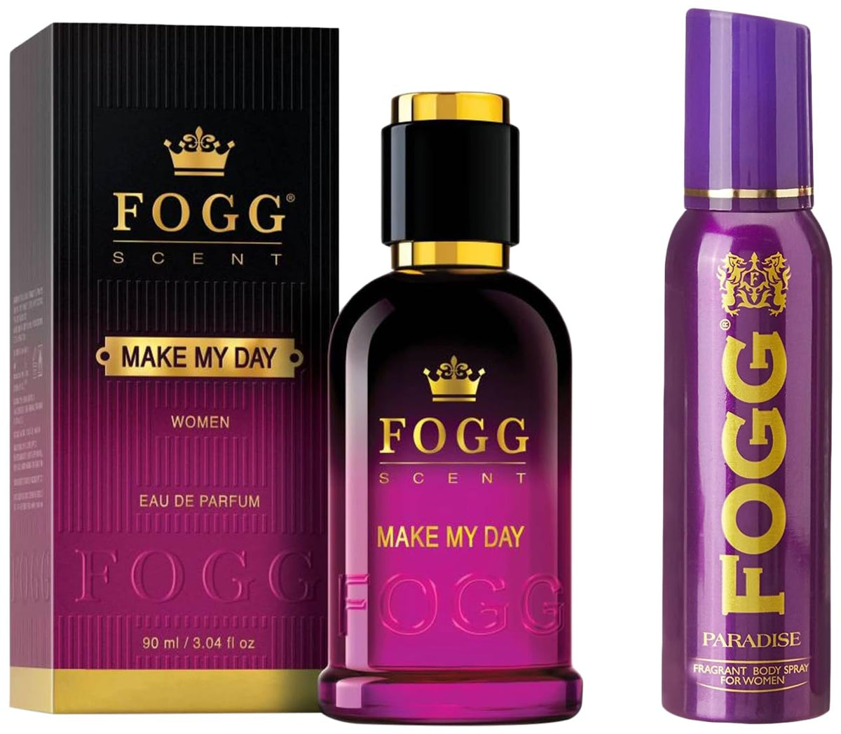 Fogg Fragrant Body Spray Paradise 150ml 5 Fl.oz. & Fogg Scent  Make My Day Eau De Parfum For Women 100ml 3.4 Fl.oz. | Perfect Gift For Wife