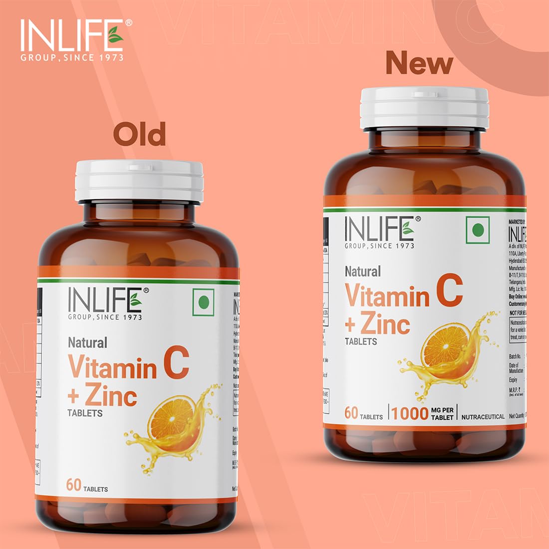 Inlife Natural Vitamin C Amla Extract With Zinc For Immunity & Skin Care | 60 Veg Tablets , 100gm 0.2lbs