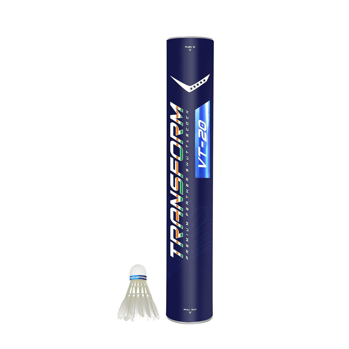 Transfrom VT-20 Premium Feather Shuttlecock , Speed 76 | White , Pack Of 1 , Playing Level - Professional