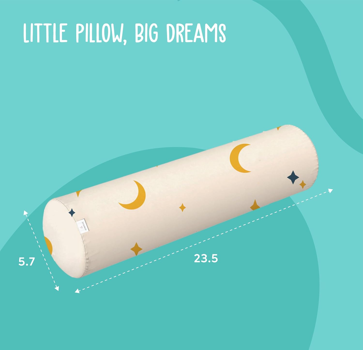 Premium Memory Foam Bolster Pillow, Moon & Stars Print, White - 24 X 6 Inch | Removable & Washable Cover, Hypoallergenic & Safe, Lightweight | Soft & Breathable Fabric Pillow