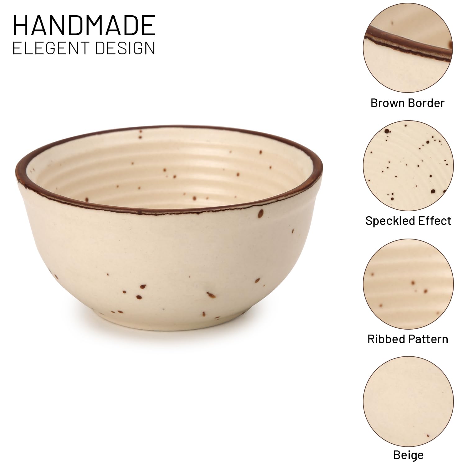 Hand Glazed Ceramic Serving Small Bowl Set Of 4 - 180ml Each, Beige | Microwave & Dishware Safe - Serving Katori Set