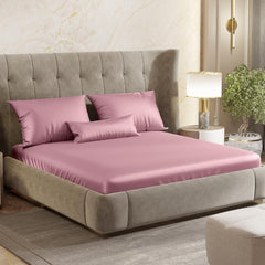 Satin Elastic Fitted Bedsheets For King Size With 2 Pillow Covers - 72 X 78 X 10 Inches, Muted Rose | Elegance & Comfort Redefended | 300 Thread Count