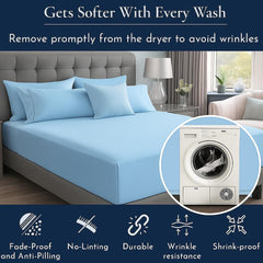 Print King Size Flat Sheet With 2 Pillow Covers - 108 X 108 Inches, Light Blue | Soft, Breathable & Skin-Friendly Bedding For Daily Use | Machine Washable & Long-Lasting