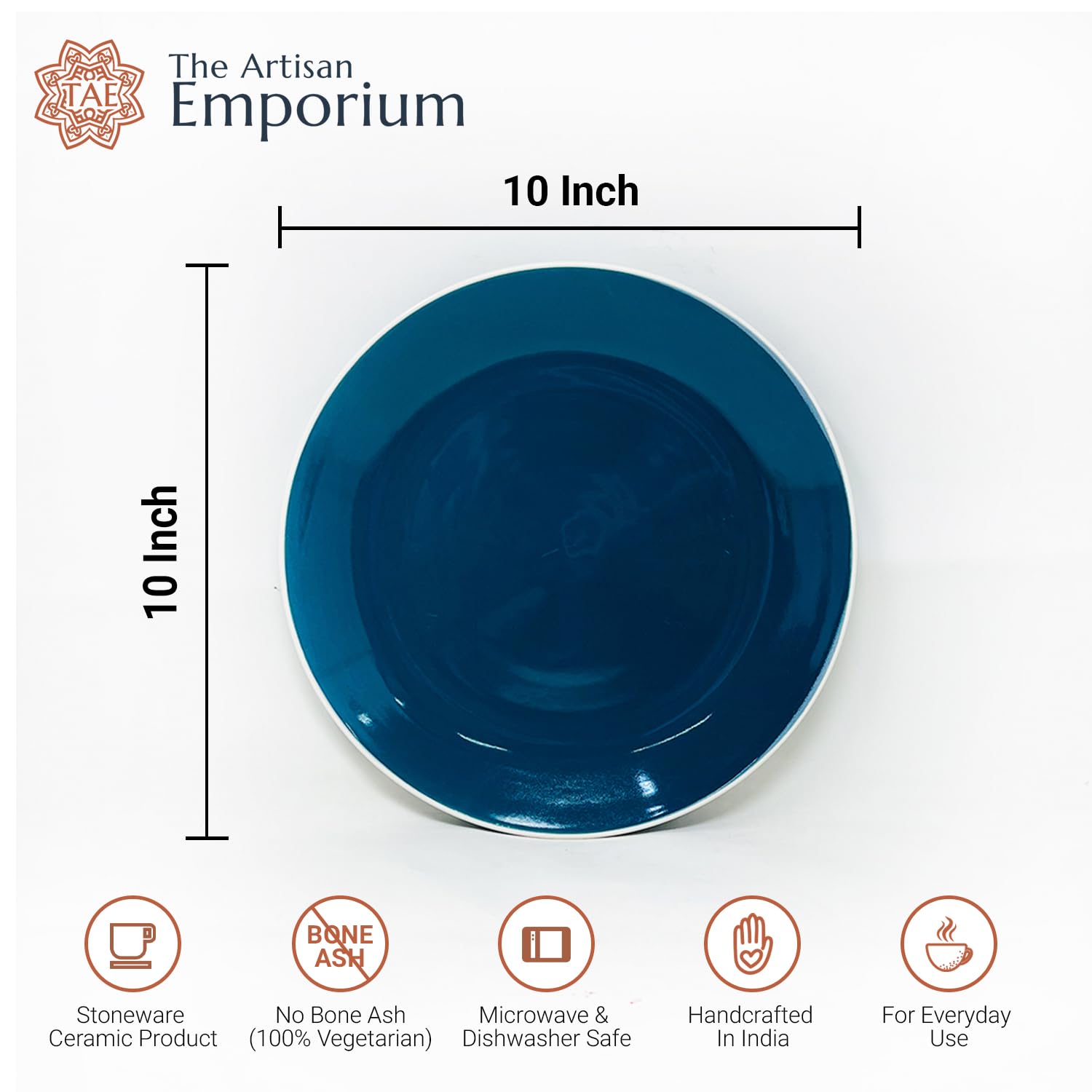 Retro Green Ceramic Dinner Plates Set Of 6 - 10 Inches, 6 Pieces | Handcrafted Full Ceramic Plates For Dinner - Microwave Safe & Dishwasher Safe