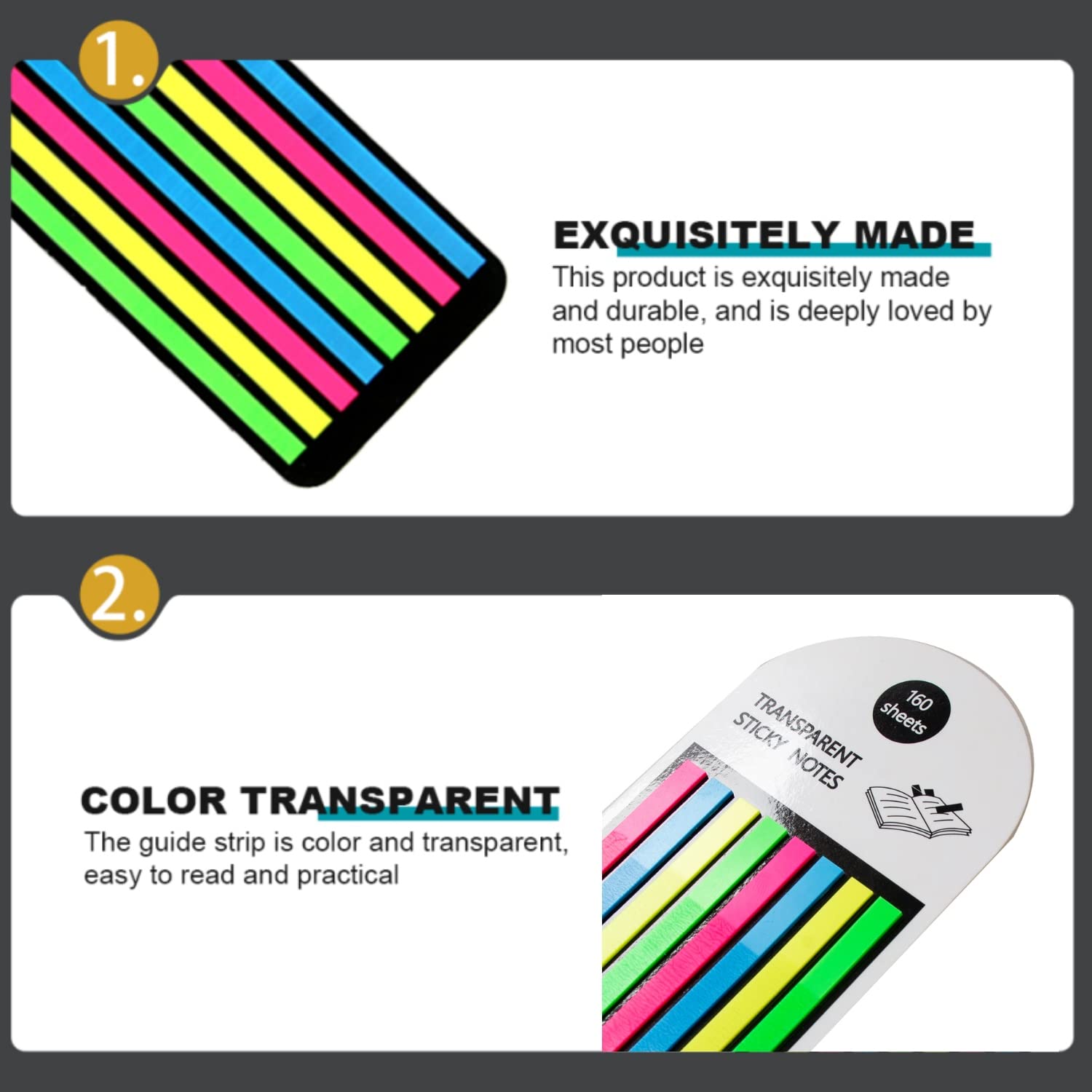 Transparent Long Page Neon Highlighter Strips Sticky Index Tabs Multicolor 160 Sheets - Pack Of 1