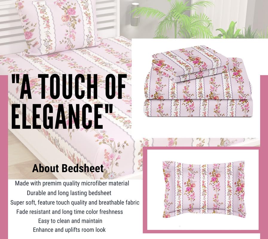 Single Bed Sheet With 1 Pillow Covers For Single - 60 X 90 Inches, Pink | Super Soft Premium Brushed Glace Cotton Bedsheet