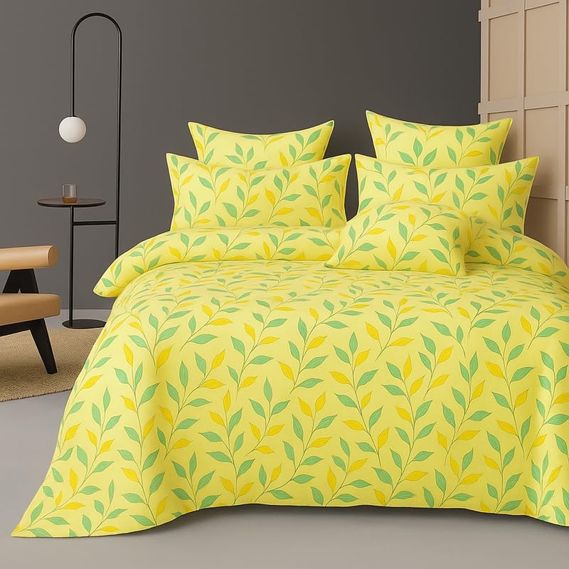 Cotton Double Bedsheets King Size With 2 Pillow Covers | Size 78 X 72+10 Inches, Light Green-All Around Elastic Fitted Design Bedsheet