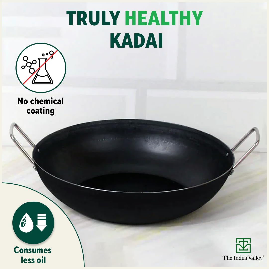 Pre-Seasoned Black Iron Cookware Set - Fry Pan 24.7 Cm, 1.5 Liters + Kadai 24.6 Cm, 2.7 Liters | Kitchen Cooking Combo Pots & Pans Set Of 2 Pcs - Naturally Nonstick