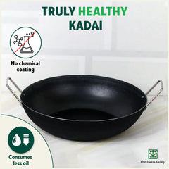 Pre-Seasoned Iron Cookware Set - Kadai 24.6 Cm, 2.7 Liters + Tawa 26 Cm | Kitchen Cooking Combo Pots & Pans Set Of 2 Pcs - Naturally Nonstick