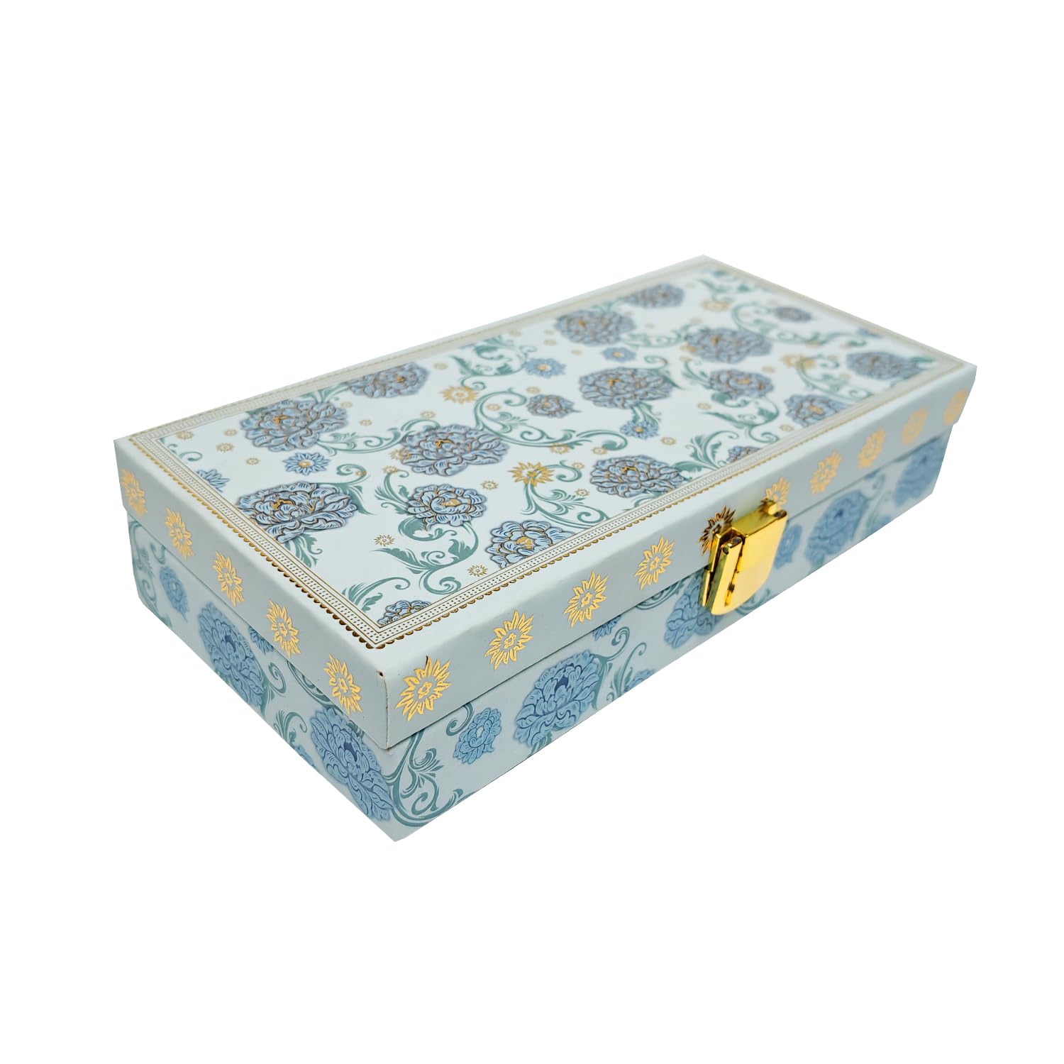 Flower Design Gold Foil Scodix Print Matt Touch Decorative Box, Wedding Fancy Shagun Cash Box, Jewellery Box, Money Box, Gaddi Box, Colour - Blue, Pack Of 4