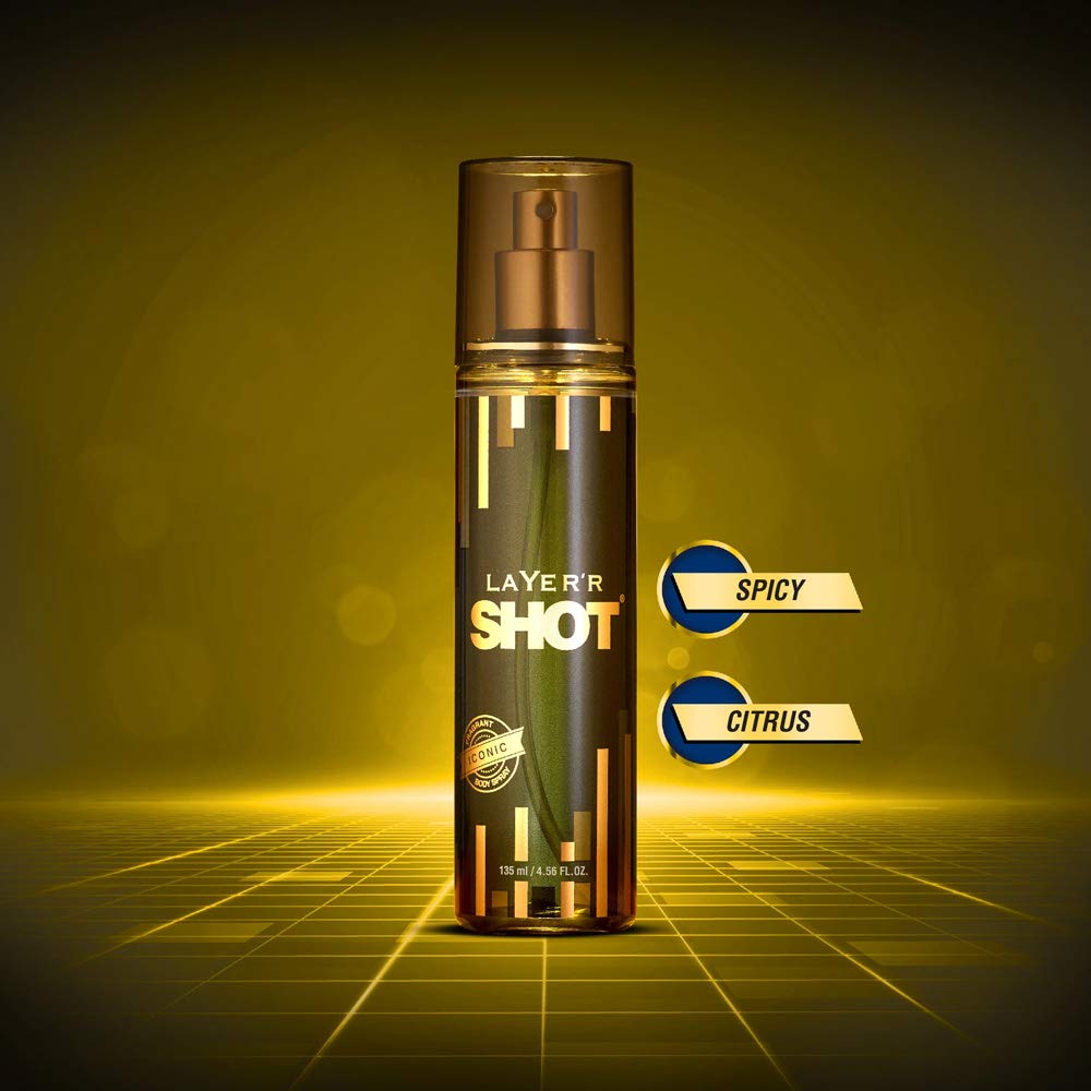 Layer'r Shot Gold Iconic Fragrant Body Spray 135ml 4.56 Fl.oz. | Long Lasting Fresh Fragrance For Men