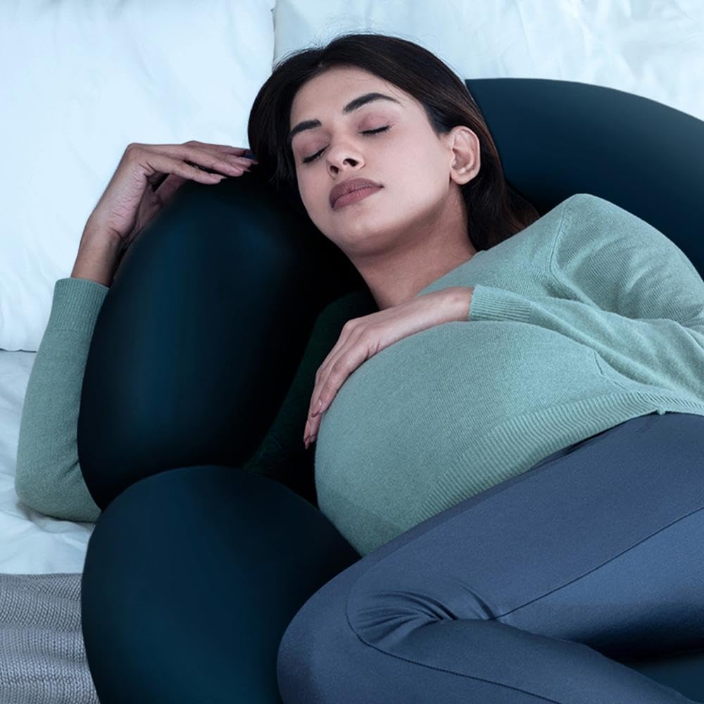 Pregnancy Pillow, C Shaped Pillow, Maternity Pillow For Sleeping - Navy Blue | 100% Cotton Pillow For Pregnant Mothers With Breathable & No Heat Fabric - Full Body Support For Better Sleep