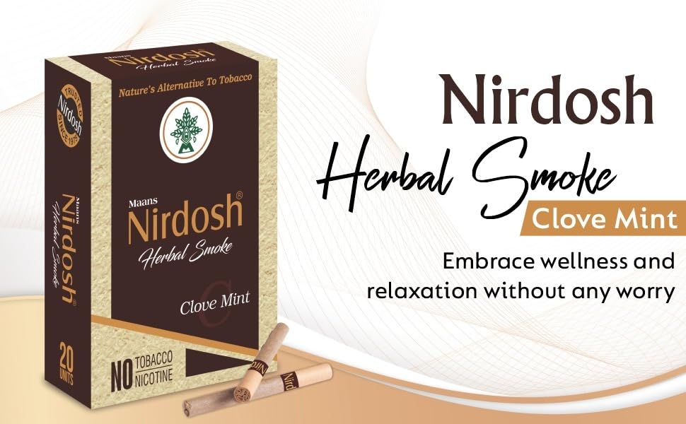 Herbal Cigarette Rolled In 100% Organic Natural Paper & Made With Herbal Ingredients - Pack Of 4X 20 Cigarettes | Clove Mint Flavored Tobacco Free & Nicotine Free Herbal Smoke