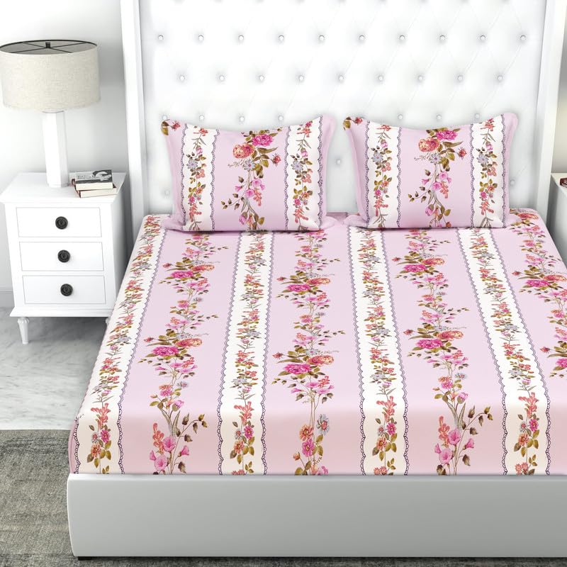 1 Double Bedsheet & 2 Pillow Covers With 1 Comforter Set - 90 X 100 Inches, Pink | Super Soft Glace Cotton King Size - 4 Pcs Bedding Set | Perfect Gifts Set Wedding, Anniversary