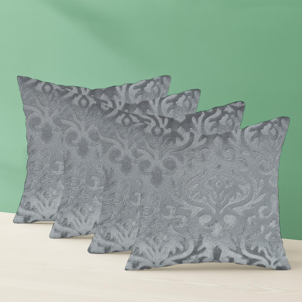Microfiber Square Pillow Cushion For Sofa & Bed, Grey - 12 X 12 Inch | Soft, Fluffy For Comfort & Back Support | Breathable, Washable | Premium Velvet Outer Cover With Zip - Set Of 4