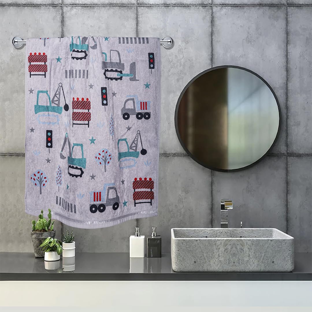 Rangoli 100% Cotton Kids Bath Towel 400 Gsm | Super Soft & Highly Absorbent, Anti-Bacterial & Anti-Odour, Multipurpose Towels (Grey)