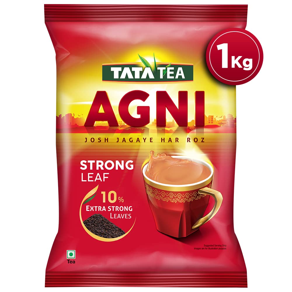 Tata Tea Agni Chai Patti - 1 Kg, 35.2 Ounce | Strong Chai With 10% Extra Strong Leaves - Loose Leaves Black Tea, Medium Caffeine Chai Patti