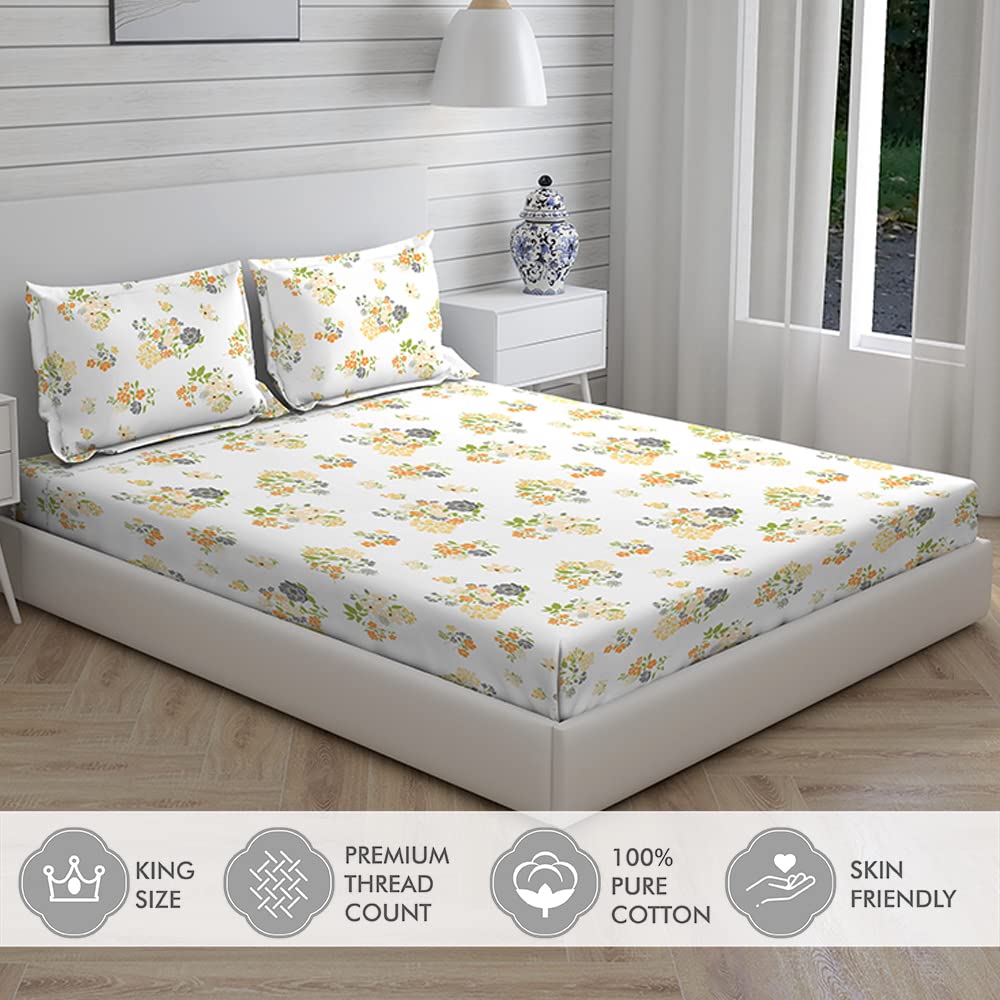 Cotton Bedsheet For King Size With Pillow Cover Set - 108x108 Inches, White | Breathable & Light Weight, All Season Comfort-Ideal For Daily Use & Gifting Bedsheet