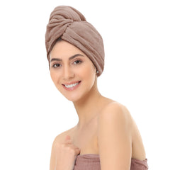 Sassoon Venir Microfiber Hair Wrap Towel 450 Gsm | For Women With Smooth Texture Super Absorbent Quick Dry Hair Turban (Peanut)