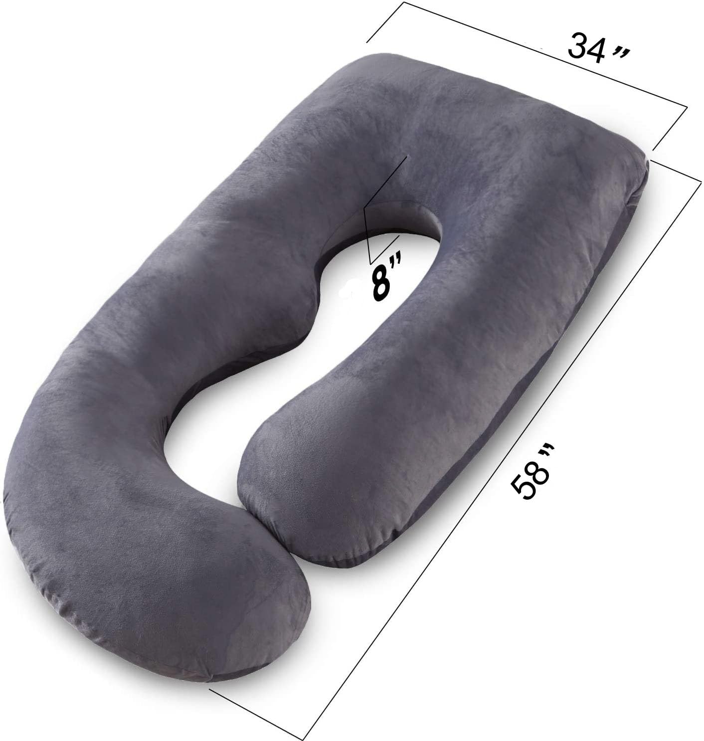 Pregnancy Pillow, Maternity Body Pillow For Sleeping, G Shaped Pillow, Grey - 55 Inch | Full Body Pillow, Lightweight, Foldable, Breathable, Removable Velvet Cover, Adjustable - Pack Of 1