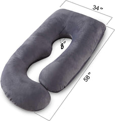 Pregnancy Pillow, Maternity Body Pillow For Sleeping, G Shaped Pillow, Grey - 55 Inch | Full Body Pillow, Lightweight, Foldable, Breathable, Removable Velvet Cover, Adjustable - Pack Of 1