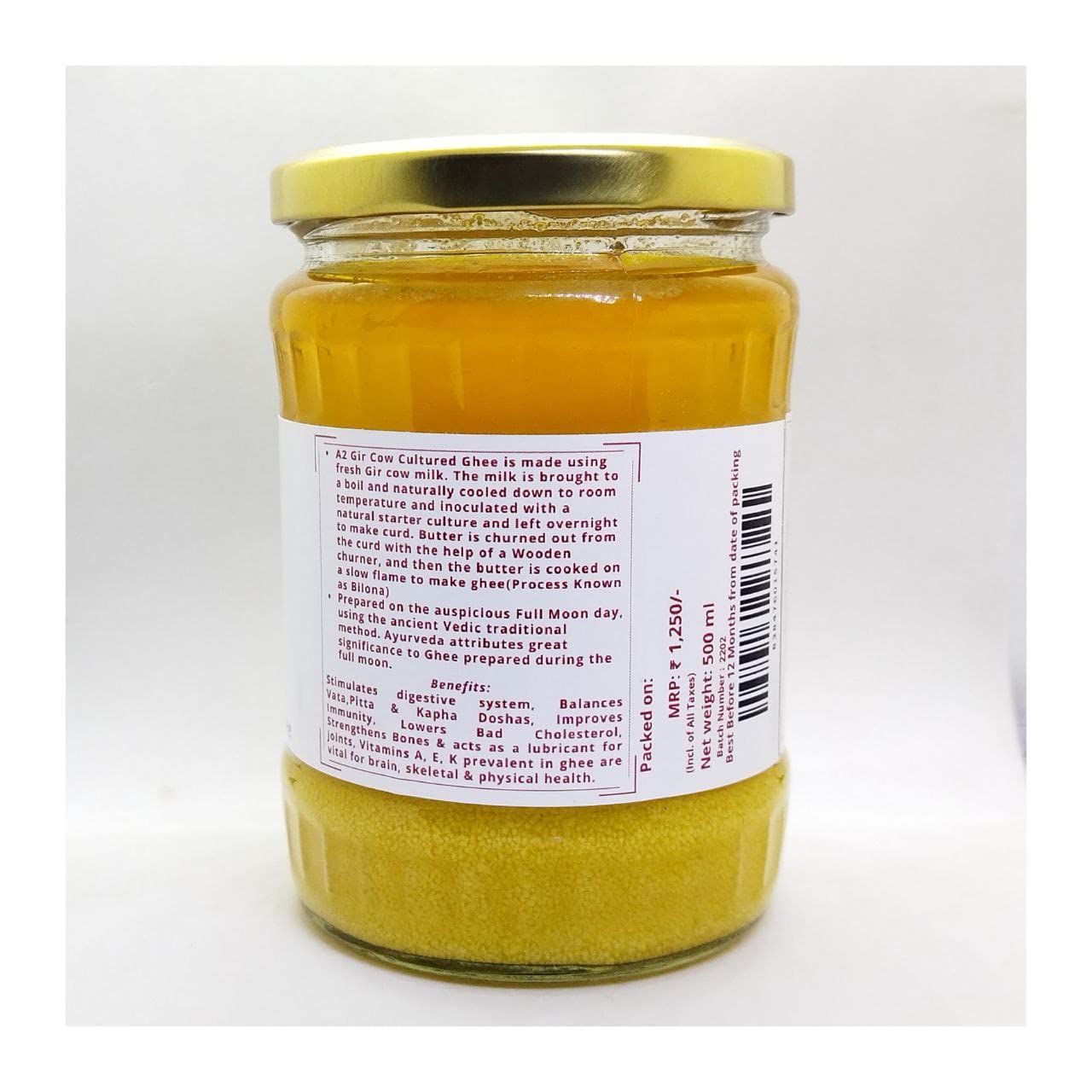 Organic A2 Vedic Ahimsa Desi Ghee By Prana Agro | Rich In Vitamins A, D, E & K Healthy Desi Ghee Good For Taste | (500ml) 16.9 Ounce | Jar Pack