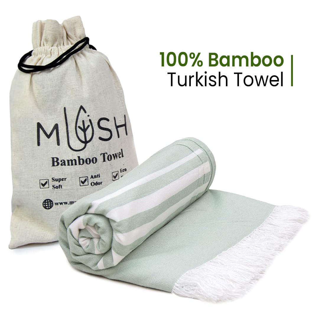 Mush 100% Bamboo Large Bath Towel 280 Gsm | Ultra Soft, Absorbent, Light Weight, & Quick Dry Towel For Bath, Travel, Gym, Beach, Pool & Yoga | Set Of 2 - Blue & Green