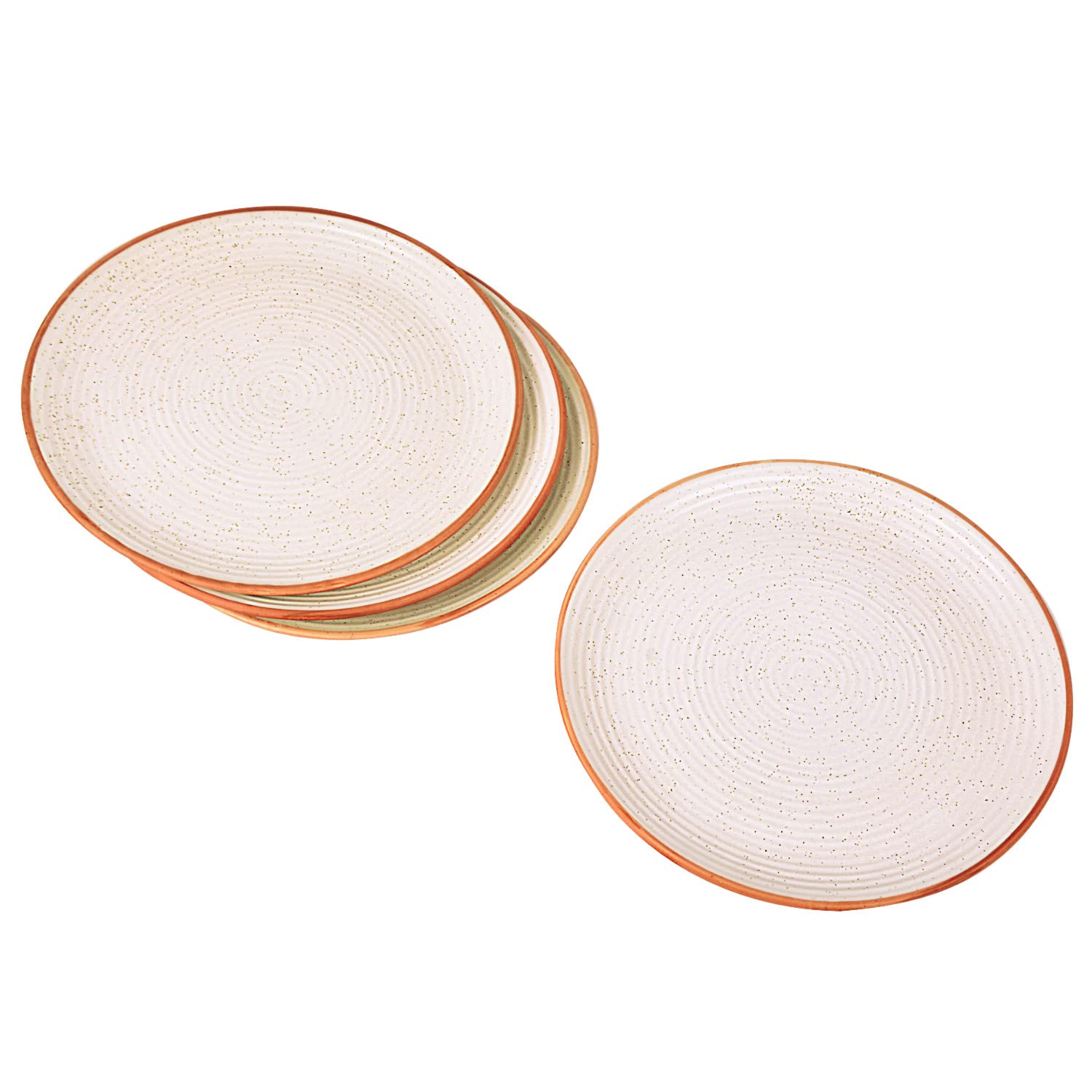 Studio Pottery Ribbed Ceramic Dinner Serving Plates Set Of 4 - Off White, Diameter: 10 Inches | Full Plates - Ceramic Platter - Fiesta Of Hope Collection