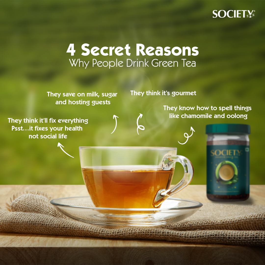 Society Premium Green Tea - Pack Of 2 X 250gm Jar, 8.8 Ounce Each | Unique Blend Crafted For Chai Lovers Across India - Caffeine Free Chai Patti | Natural Source Of Antioxidants & Flavonoids