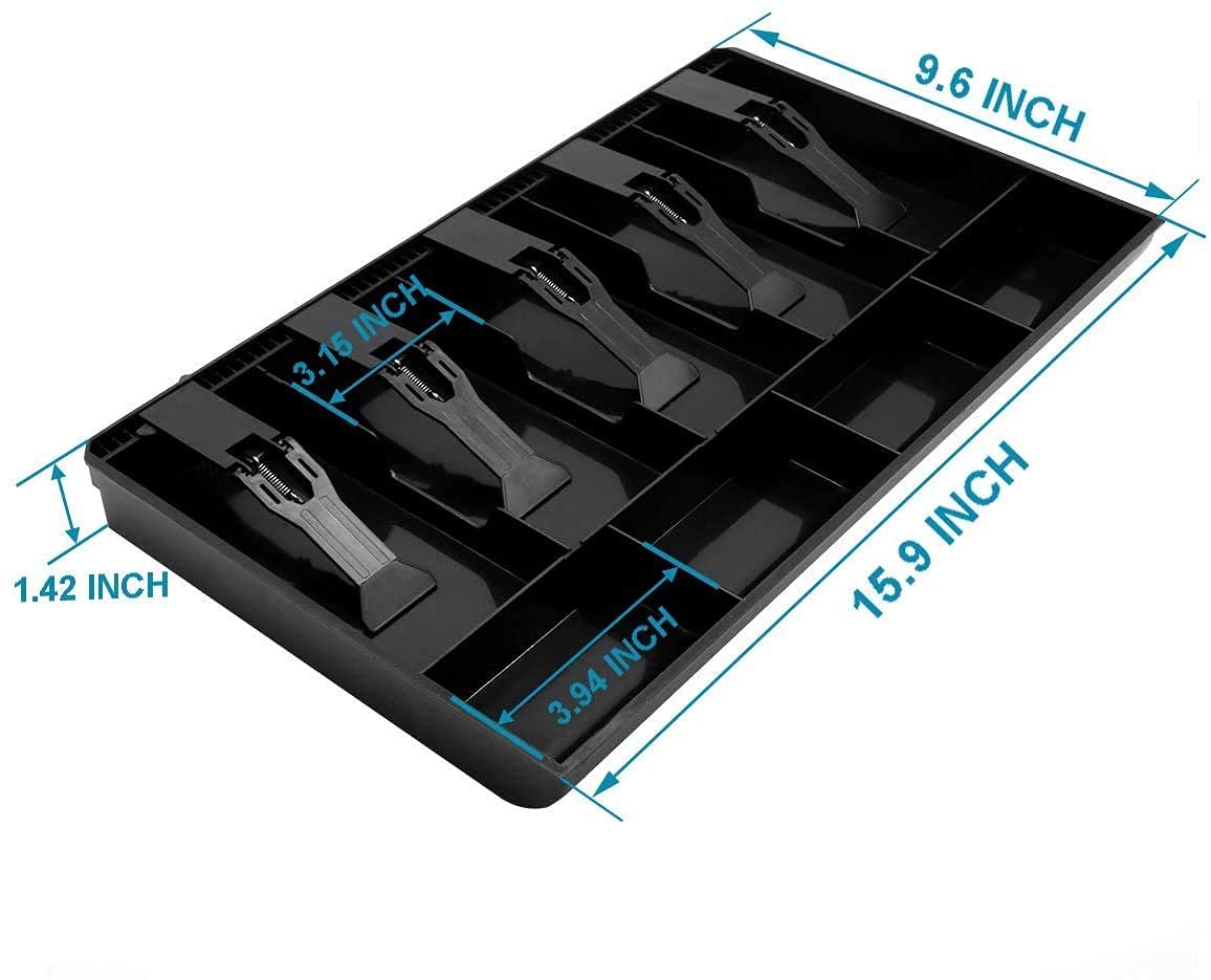 Abs Plastic Cash Drawer Organizer Tray, Cashier Drawer Box With Coin Slot, Bill Counter Cash Box With 5 Bills 4 Coins For Petty Cash Money Storage Box, 40.4 X 24.5 X 3.6 Cm, Colour - Black