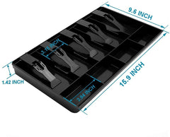 Abs Plastic Cash Drawer Organizer Tray, Cashier Drawer Box With Coin Slot, Bill Counter Cash Box With 5 Bills 4 Coins For Petty Cash Money Storage Box, 40.4 X 24.5 X 3.6 Cm, Colour - Black