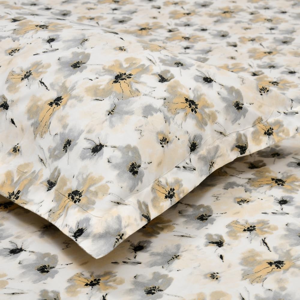 Small Single Bedsheet With 1 Pillow Cover - 57 X 88 Inches, Grey & Black | Bedding Set Lightweight, Breathable | Wrinkle-Resistant & Smooth Finish