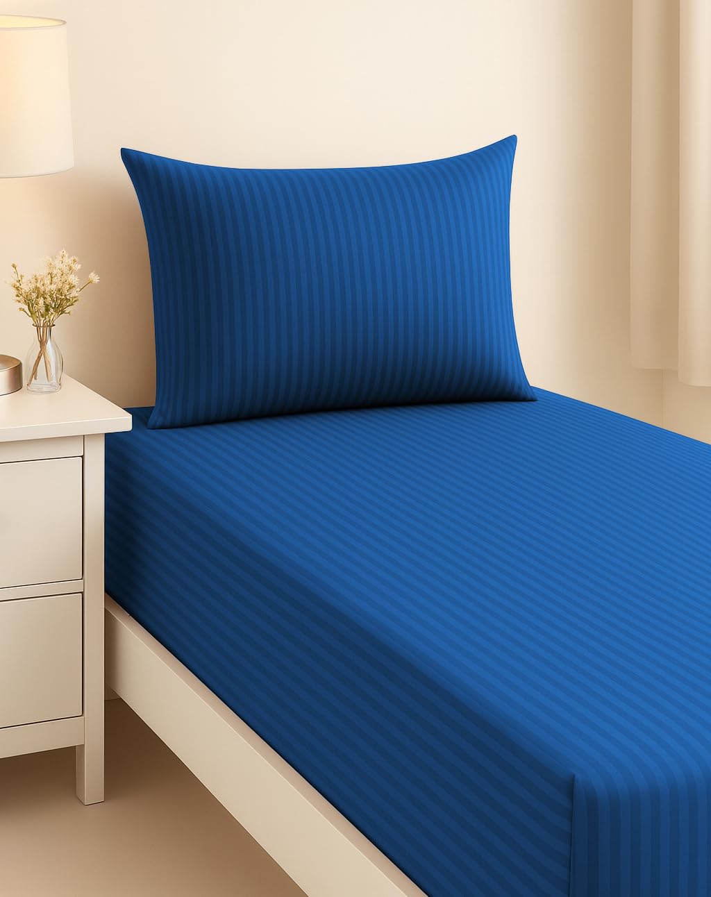 Cotton Single Bedsheet With One Pillow Cover - 90 X 60 Inches, Navy Blue | Soft & Breathable Premium Printed Design Bedsheet