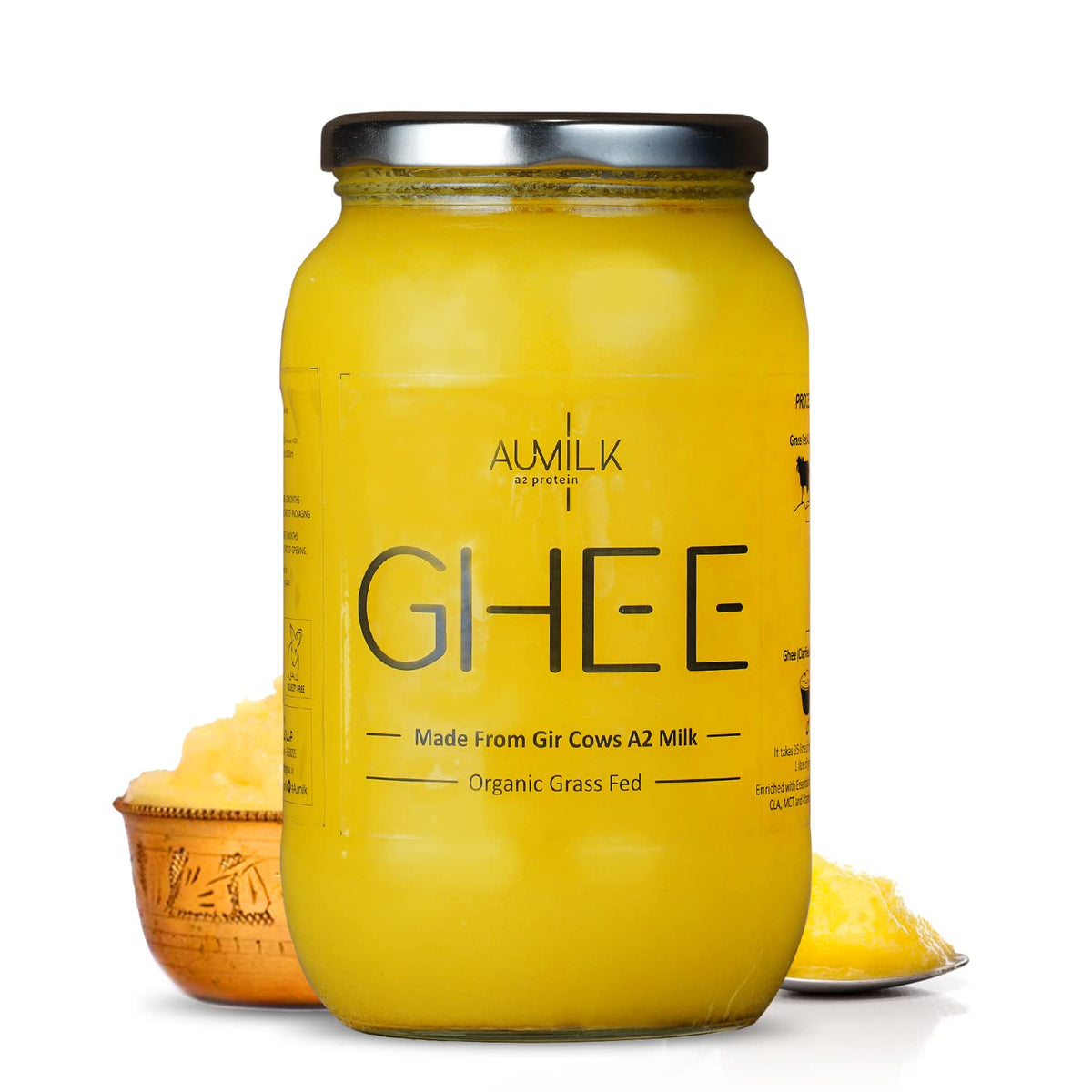 Natural Premium A2 Gir Cow Bilona Desi Ghee By Aumilk | Rich In Nutrients Healthy Desi Cow Ghee Good For Pulao & Parathas | (1 Litre) 33.8 Ounce | Jar Pack
