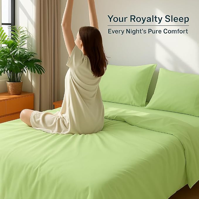 Bedsheets For Double Bed Microfiber Plain Sage Green Solid Bed Sheet Include Pillow Cover, Ultra Soft | 90 X 100 Inch - Ideal For Home, Hotel, Villa, Resort & Guest House
