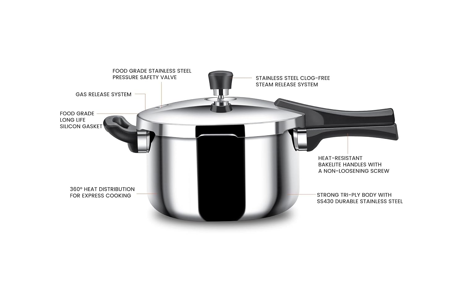 Xpress Cooker Triply Pressure Cooker Broad | Induction Based Cooker, Outer Lid Pressure Cooker, 6 Liters