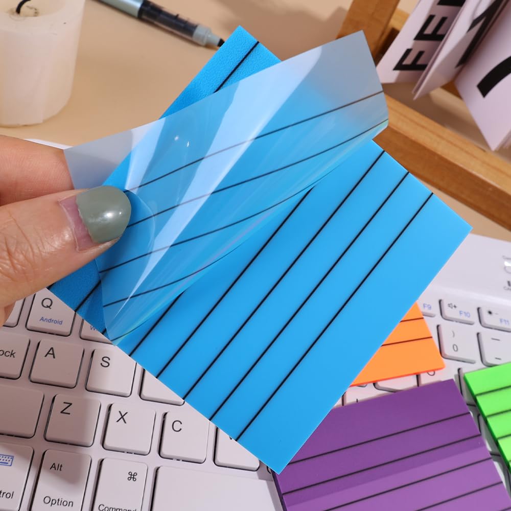 Transparent Memo Sticky Notes, 50 Sheets Sticky Pet Note, Line Designed, Blue - Pack Of 3