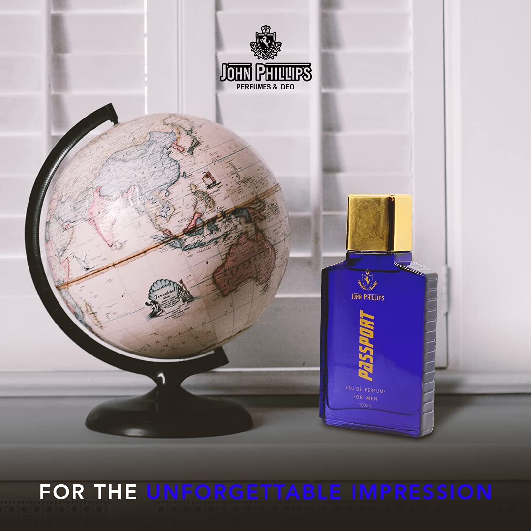 John Phillips Passport Eau De Parfum 100ml 3.4 Fl.oz. & Phantom No Gas Deodrant 150ml 5 Fl.oz. | Gift Set For Men