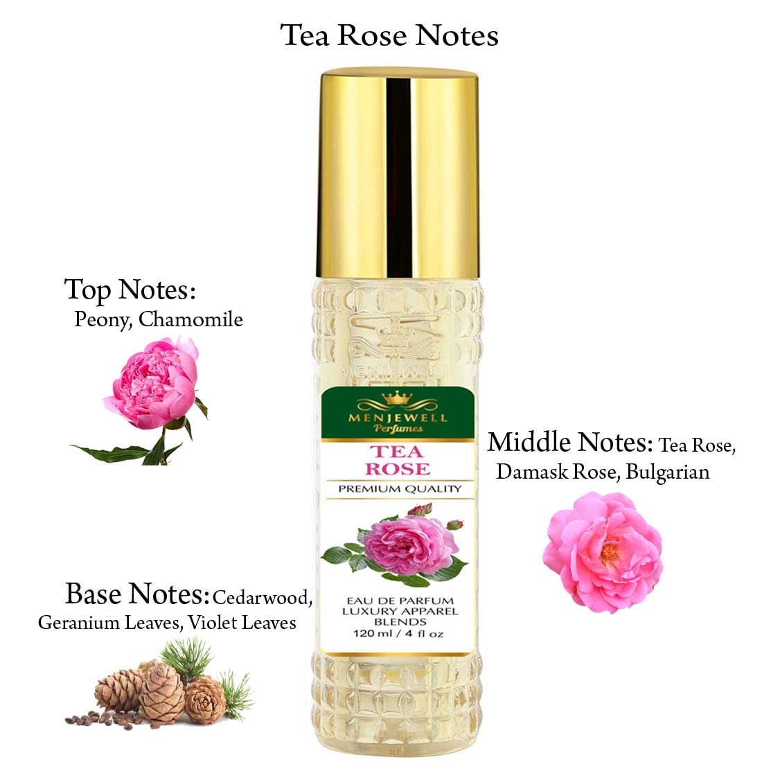 Menjewell Tea Rose Eau De Parfum 120ml 4.0 Fl.oz. Women Fragrance | Long Lasting | Premium Quality